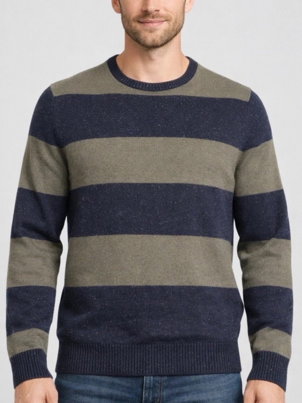 Jos. A. Bank NWT Navy & Olive Stripe Tailored Fit Speckled Crewneck Sweater XL